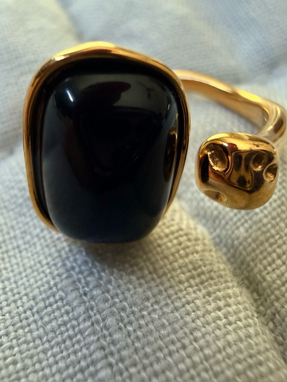 Gold-Tone Black Stone Open Cuff Ring